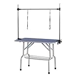 Pawhut Trimmtisch Tierpflegetisch Schertisch Pflegetisch mit Unterkorb für Hunde höhenverstellbar klappbar Edelstahl Metall Blau 107 x 60 x 170