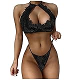 BIBOKAOKE Dessous Damen Sexy UnterwäSche Neckholder Spitze BH G-String Tangas Damen Dessous Set Lingerie Sexy Babydoll Reizwäsche Panty Frauen Sexy Push Up BH Set Transparente Neglig