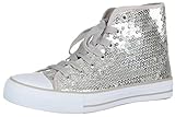 Brandsseller Damen Sneaker Pailletten Halbhoch/Damenschnürer/Damenboots - Farbe: Silber - Größe: 37