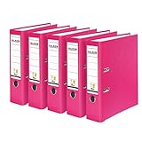 Original Falken 5er Pack PP-Color Kunststoff-Ordner. Made in Germany. 8 cm breit DIN A4 Pastell-Farbe pink Vegan Ringordner Aktenordner Briefordner Büroordner Plastikordner S