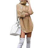 Herbst Und Winter Casual Fashion Damen High Neck Solid Color FüNf-Punkte-äRmel Strickpullover Lose Pullover Mittellanger Pullover D
