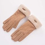 Nuoyazou Hirschleder-Handschuh Plus Samt Gepolsterte Winddichte Handschuhe Plüsch-Napf-Mund-warme Handschuhe Damen Rosa rechte Hand Zeigefinger Touchscreen-Handschuhe Winddichter Outdoor-H