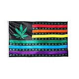 FRF Regenbogen-Flagge mit Marihuana-Blatt, USA, 90 x 150 cm, Gay Pride Cannabis Hippie Flaggen – LGBT lebendige Farben und verblassen nicht, doppelt genäht, für Innen- Außenbereich, Banner 2 Ö