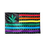 FRF Regenbogen-Flagge mit Marihuana-Blatt, USA, 90 x 150 cm, Gay Pride Cannabis Hippie Flaggen – LGBT lebendige Farben und verblassen nicht, doppelt genäht, für Innen- Außenbereich, Banner 2 Ö