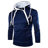 KPILP Herrenmode Langarmhemd Patchwork Hoodie Kapuzenpulli Top Tee Outwear Bluse Grundlegende Shirt（Marine, M