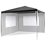 Nexos Pavillon 3x3 m in PE Plane 100g/m² + 2 Seitenteile mit Fenster Partyzelt Gartenzelt Sonnenschutz Stahlgestell Eventzelt Farbe wählbar (Anthrazit)