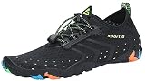 SAGUARO Badeschuhe Herren Damen Wasserschuhe Strandschuhe Wasserdicht Schnell Trocknend Slip On Breathable Aquaschuhe Schwimmschuhe Surfschuhe mit Fester Dicker Sohle(Schwarz,38 EU)