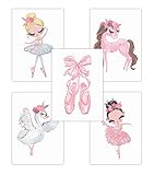 Pandawal Kinderzimmer deko Mädchen Wandbilder Ballerina Schwan/Pferd Rosa Bilder 5er Poster Set (T7) im DIN A4 F
