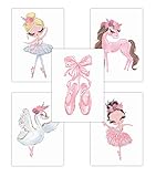 Pandawal Kinderzimmer deko Mädchen Wandbilder Ballerina Schwan/Pferd Rosa Bilder 5er Poster Set (T7) im DIN A4 F