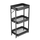 XIWODE Zusammenklappbarer Servicewagen mit Rollen, Aufbewahrungswagen Küchenrollwagen mit Griffen und Rädern, Küchenwagen mit 3 Ebenen, Rollwagen für Badezimmer, Wohnzimmer Babyzimmer oder Kü