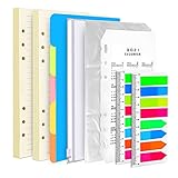 A6 Papier Nachfüllpapier Set,Sporgo A6 Nachfüllbare Notizpapier Set,6 Löcher A6 Nachfüllbare Notizpapier 90 Blätter,5 Stk Farbige Trennblätter,A6 Kalender 2021 Trennblatt,2 Stk Umschlägb