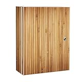 banjado XXL Medizinschrank abschliessbar | großer Arzneischrank 35x46x15cm | Medikamentenschrank aus Metall weiß | Motiv Bambusholz mit 2 Schlüsseln | Gestaltung auf Front und S