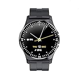 YUACY Smartwatch, hochwertige Fitness-Tracker, Aktivitätstracker, Pulsmesser, wasserdicht, IP67, rund, Fitnessuhr, Schrittzähler, Stoppuhr, Sportuhren, schw