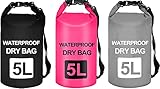 1 Pack 5L Wasserdichter Trockensack,Roll Top Tragbarer Wasserdichte Tasche, Schwimmender Trockensack zum Kajakfahren, Schwimmen, Bootfahren, Surfen（Grau, Rose Rot,Schwarz nach dem Zufallsprinzip）