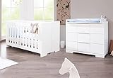 Pinolino Sparset Polar breit, 2-teilig, Kinderbett (140 x 70 cm) und breite Wickelkommode mit Wickelaufsatz, weiß Edelmatt (Art.-Nr. 09 34 21 B)
