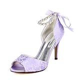 Damen Brautschuhe Frauen Sexy Peep Toe Perle Knöchelriemen Sandalen Hochzeit Party ​Abend Hochzeitsschuhe,Light Purple,35 EU