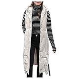 MRULIC Winterjacke Damen Langer ReißVerschluss Mantel Weste Mit Kapuze äRmellos Mantel Mit Taschen Steppweste Daunenjacke Outdoor Jacke Herbst Winter Warmes Tuniken(W1 Beige,2XL)