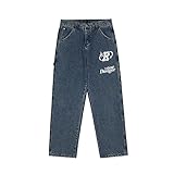 ShSnnwrl Jungen Slim Fit Jean Classics Retro Taschen Brief Stickerei Zerrissene Freizeitjeans Herren und Damen Gerade Harajuku O