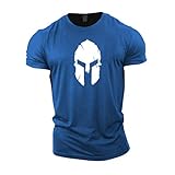 Gymtier Bodybuilding-T-Shirt für Herren – Spartanischer Helm – Trainingsoberteil für das Fitnessstudio, königsblau, XL