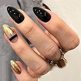 Brishow Sarg Künstliche Nägel Gold Glitter Falsche Nägel Kurze Drücken Sie auf die Nägel Ballerina Acryl Full Cover Stick auf die Nägel 24 Stück für Frauen und M