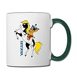 Spreadshirt Yakari Pferd Kleiner Donner Steigt Tasse zweifarbig, Weiß/Dunkelgrü