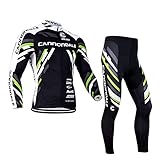 Fitsund Herren Fahrradbekleidung Set Langarm Herbst Radtrikot Fahrrad Trikot (Radjacke Langarm und Fahrradhose mit 3D Sitzpolster) (2XL, Schwarz)