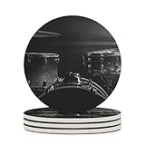 Facbalaign Coole Trommel Keramik Untersetzer Getränk Untersetzer mit Kratzfestem Korkboden Sicherheit Ungiftig Musikinstrument Glasuntersetzer Coaster White 6PCS