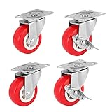 Castor Räder Möbel Rizinus mit Bremsen Industrielle Transportrollen Schwere Rote Zauberwagenwagen Rollen Silent Wear-resistent 4 Stück 75mm-2fixed+2Brake (Color : 64mm, Size : 2Swivel+2brake)