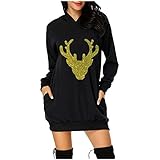 Weihnachtskleid Damen Vintage Langarm Sexy Party Kleider Weihnachts Kostüm Cartoon Drucken Oberteil Langarmshirt Lässig Sweatshirt Frühling Herbst Winter Shirts Festliche Geschenk O