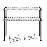 SONGMICS Mikrowellenregal, Küchenregal mit 2 Ebenen, Tischorganizer, mit 2 verstellbaren Ablagen und 8 Haken, schwarz LGR20B