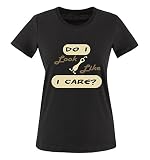Comedy Shirts - Do I Look Like I Care? - Damen T-Shirt - Schwarz/Hellbraun-Beige Gr. M