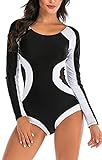 swimall Damen Rash Guard Einteiler Badeanzug Langarm Badeanzug Bademode UPF 50+ - Schwarz - XX-Larg