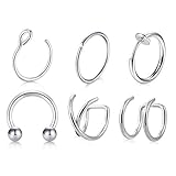 6 Stile Chirurgenstahl Ear Cuff Set Non Piercing Helix Piercing Clip on Septum Piercing Fake Nasenpiercing Cartilage Ohr Piercing für Damen Herren-Silb