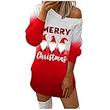 Damen Weihnachten Kleid Minikleid Langarm Weihnachtskleid Gedruckt A-Linie Kleid Abendkleid Swing Skaterkleid Weihnachtsk
