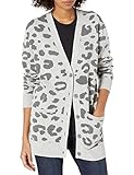 Daily Ritual Ultra-Soft Jacquard Cardigan Sweater Pullover, Heather Grey Leopard Print, XL