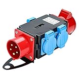 Clanmacy Kraftstrom Starkstrom Verteiler CEE 400V/16A+3 x 230V Schutzkontaktsteckdosen Industrie Stromverteiler 5 Polig IP44 Mit Sicherheitsklappdeckeln Für B