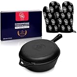 VERZA® Gusseisenpfanne [Induktion kompatibel] Ø26cm 3.3L mit praktischer 2in1 Funktion | Gusseisen Topf zum Brot backen | Bräter Gusseisen, Schmortopf, Bratentopf | Wunderbar schmackhafte G
