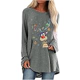 Weihnachts Langarmshirt Damen Teenager Mädchen Sweatshirt Langarm Oberteile Locker Pullover Oberteile Winter Graphic Tee Shirts Elegant Rundhals Tops Elch Bluse Lässig Tunika Lange Ärmel T-S