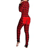Schlafanzug Damen One Piece Onesie Nachtwäsche Sexy Butt Button Back Flap Jumpsuit Pyjamas Bodycon Bodysuit Strampler Druck Overall Hausanzug Bodycon Funktionale O