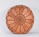 Marokkanischer Leder Pouf Handgemachte Ottoman Poof für Wohnzimmer Möbel und Home Decor Boden Fußhocker hassock Boho Rund Stuhl Fußstütze Hocker Pouf Cognac mit Braun Naht (1)