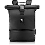 HEAVER® Rucksack Rolltop schwarz mit Schuh- und Laptopfach, für Damen und Herren, Flexibles Volumen bis 28L, wasserabweisend, für Sport, Freizeit, Uni, Reisen und Job