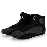 WJFGGXHK Herren Wrestling Schuhe, Kickboxschuhe Mesh Trainingsschuh Leichte Boxschuhe Für Erwachsene,Schwarz,44 EU