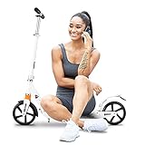 Caroma Scooter Roller für Erwachsene, Cityroller Kick Scooter mit Doppel Federung, Tretroller Klappbar und Höhenverstellbar, 200mm Big Wheels-Scooter mit Gurt für Erwachsene und Jug
