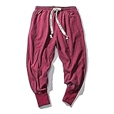 Yikesnt Herrenhose für vier Jahreszeiten, modisch, einfarbig, Outdoor, Laufen, dünne Sporthose mit Kordelzug und Taschen, rot, 34-37