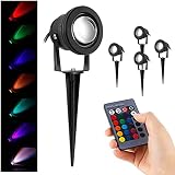 Kefflum 4er Pack 10W RGB LED Gartenleuchte Scheinwerfer,230V,Ausschalten Memory-Funktion,mit Stecker Erdspieß,Rasen Licht,GUMMI 1,5m Kabel,IP65,LED Lawn Licht, Spotbeleuchtung,Bodenleuchte,T