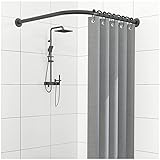 Duschstange ecke teleskop edelstahl badewanne, duschvorhangwinkelstangen ohne bohren Gebogene Duschvorhangstang L Form Duschvorhang Stangen,für Dusche Badezimmer(Size:90-130×90-130cm,Color:Schwarz)