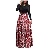 MRURIC Maxi Kleid Christmas Winterkleid Damen Casual Kleid Long Sleeve Lange Kleid angarm Lässige Langkleider Lose Strandkleider HoheTaille Maxikleider Lang