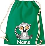 Shirtinstyle Gym Sack Kinder Turnbeutel Tiere AFFE Katta mit Wunschnamen, Beutel Tasche, Farbe Kellyg