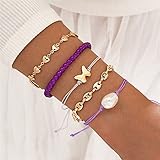 5 Teile/Satz Bohemian Braided Rope Pearl Armband Set Gold Farbe Butterf Herz Armbänder Armreifen Für Frauen Sommer Schmuck