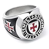 Schmuck-Checker Hochwertiger Templer-Ring aus 316L Edelstahl Templerorden Siegelring mit rotem Kreuz Tatzenkreuz (64 (20,3 mm Ø))